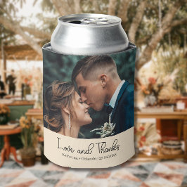 Enfriador De Latas Champagne Elegant Wedding Love and Thanks Photo