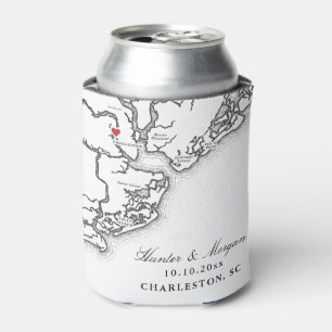 Enfriador De Latas Charleston SC Map Black and White Wedding Favor