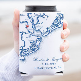 Enfriador De Latas Charleston SC Map Elegant Navy Blue Wedding Favor