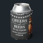 Enfriador De Latas Cheers and Beers 30th Birthday Cooler<br><div class="desc">Rustic Black Chalkboard watercolor beer bottle and pint glass. Rustic Outdoor or bar birthday decore for him. Any age. Easy to personalized template. All text can be adjusted using the design option. Fun,  simple,  casual birthday invites for him.</div>