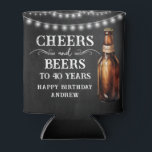 Enfriador De Latas Cheers and Beers 40th Birthday Cooler<br><div class="desc">Rustic Black Chalkboard watercolor beer bottle and pint glass. Rustic Outdoor or bar birthday decore for him. Any age. Easy to personalized template. All text can be adjusted using the design option. Fun,  simple,  casual birthday invites for him.</div>