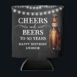 Enfriador De Latas Cheers and Beers 50th Birthday Cooler<br><div class="desc">Rustic Black Chalkboard watercolor beer bottle and pint glass. Rustic Outdoor or bar birthday decore for him. Any age. Easy to personalized template. All text can be adjusted using the design option. Fun,  simple,  casual birthday invites for him.</div>