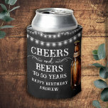 Enfriador De Latas Cheers and Beers 50th Birthday Cooler<br><div class="desc">Rustic Black Chalkboard watercolor beer bottle and pint glass. Rustic Outdoor or bar birthday decore for him. Any age. Easy to personalized template. All text can be adjusted using the design option. Fun,  simple,  casual birthday invites for him.</div>