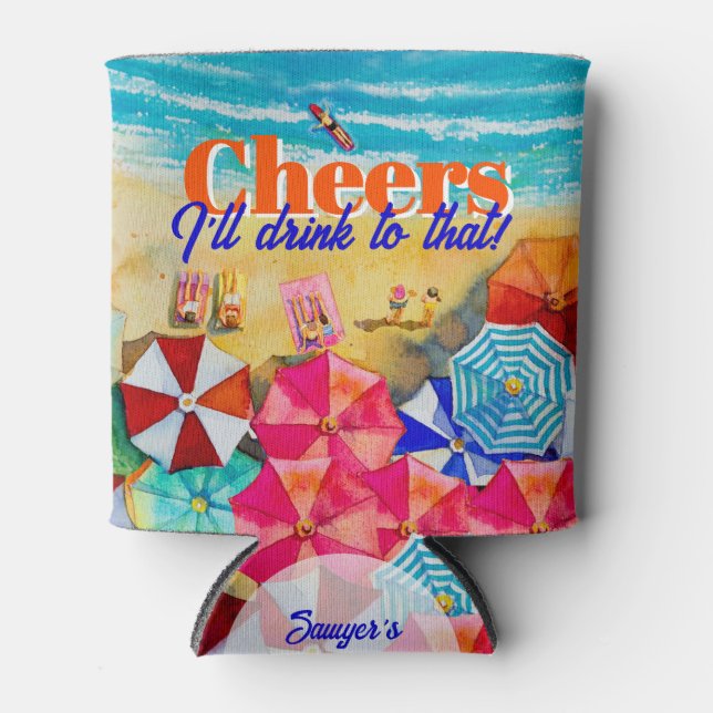 Enfriador De Latas Cheers Beach Life Birthday Party Favor (Anverso)