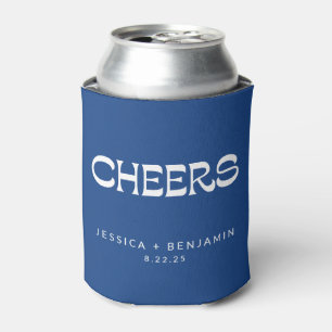 Enfriador De Latas Cheers Groovy Boda de nombres de tipografía azul f