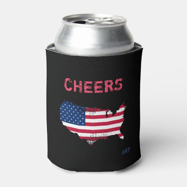 Enfriador De Latas *~* CHEERS ondea la bandera de los Estados Unidos  (Lata Anverso)