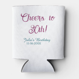Enfriador De Latas Cheers to 30th birthday name date mauve blue elega