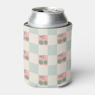 Enfriador De Latas Cheques retro de frutas de cerezo verde rosa