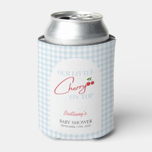 Enfriador De Latas Cherry en Top Gingham Checkered Baby Shower (Lata Anverso)