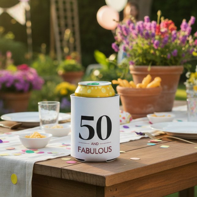 Enfriador De Latas Cherry Wine 50 & Fabulous Modern 50th Birthday (Subido por el creador)