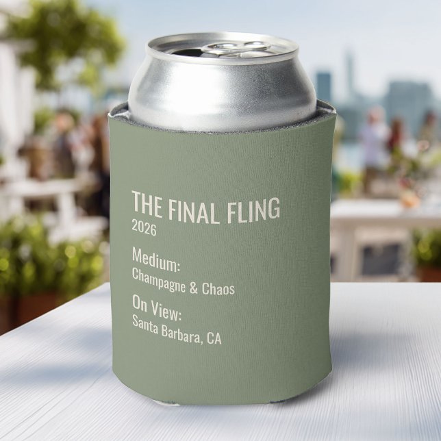 Enfriador De Latas Chic Minimal Museum Label Bachelorette Party Favor (Subido por el creador)