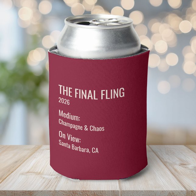 Enfriador De Latas Chic Minimal Museum Label Bachelorette Party Favor (Subido por el creador)