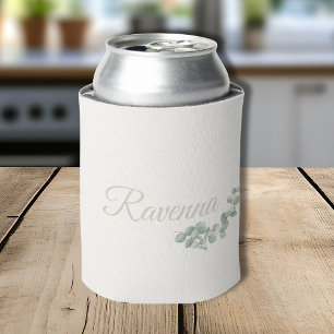 Enfriador De Latas Chic Salvia Eucalipto Marfil Nombre Personalizado