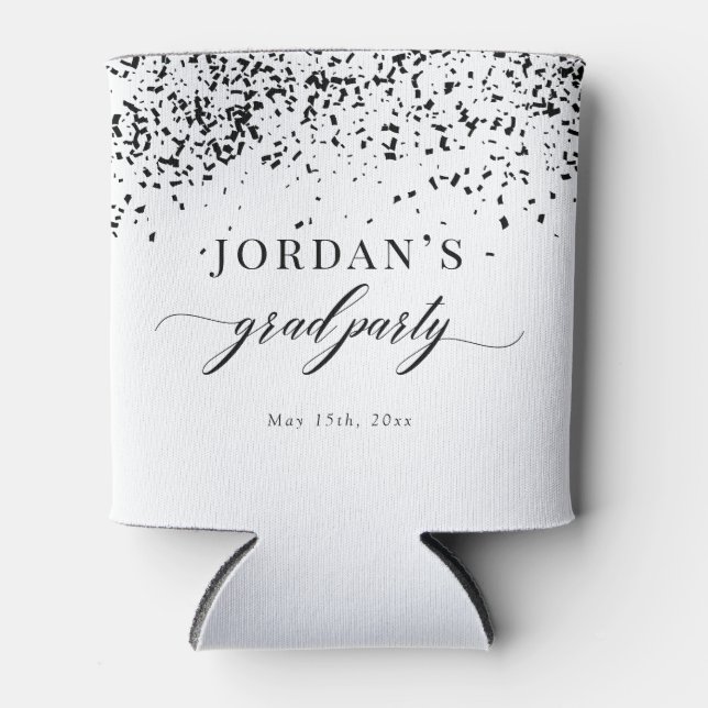 Enfriador De Latas Chic Script Black Confetti Graduación (Anverso)