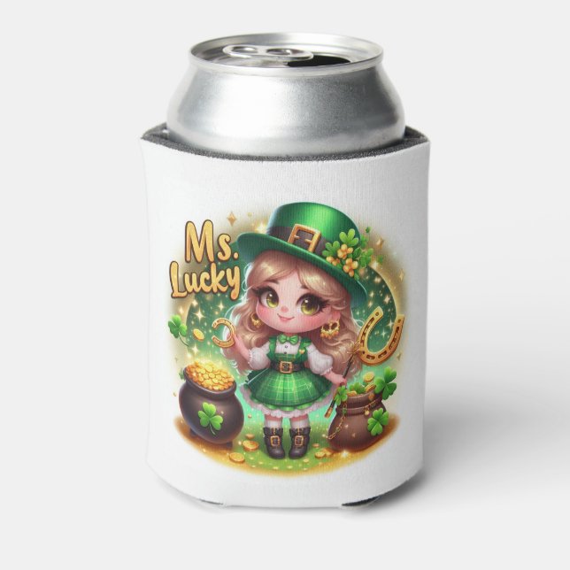 Enfriador De Latas Chica animado St. Patrick's Day Cute (Reverso de la lata)
