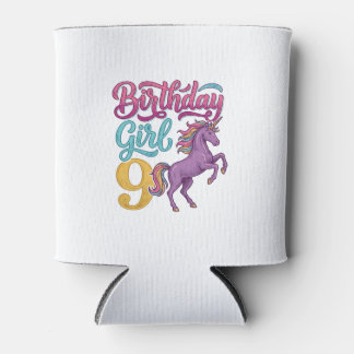 Enfriador De Latas Chica Cumpleaños 9 Unicornio Diseño de Grabado Vin