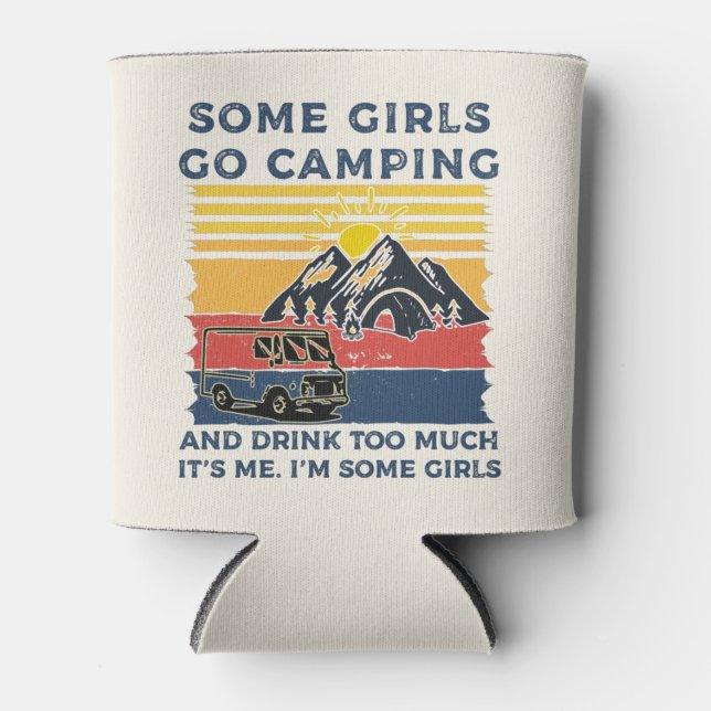 Enfriador De Latas Chica de camping curiosos Chicas retro Camp regalo (Anverso)