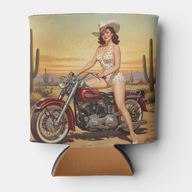 Enfriador De Latas Chica de motocicletas Retro Pin-up de la vieja esc (Anverso)