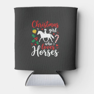 Enfriador De Latas Chica de Navidad que ama los caballos