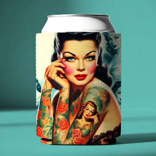 Enfriador De Latas Chica de Tatuajes Old School