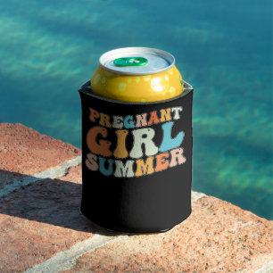 Enfriador De Latas Chica Embarazada Retro Verano Embarazo Groovy