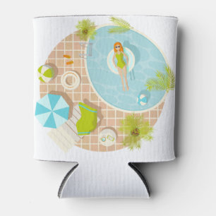 Enfriador De Latas Chica fiesta de la piscina en la playa de verano d