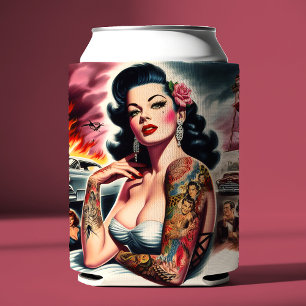 Enfriador De Latas Chica Pin-up Vintage Tatuada