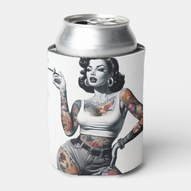 Enfriador De Latas Chica retro tattooed (Lata Anverso)