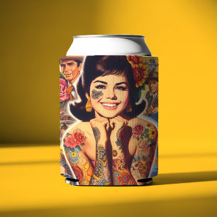 Enfriador De Latas Chica Tatuada al Estilo Antiguo