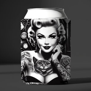 Enfriador De Latas Chica tatuada alternativa de la vieja escuela