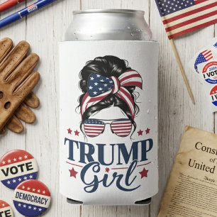 Enfriador De Latas Chica Trump Patriótica Peinado Desordenado Bandera