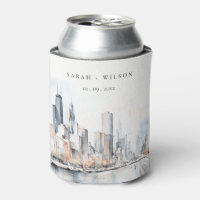 Chicago, Illinois City Scape Watercolor Boda