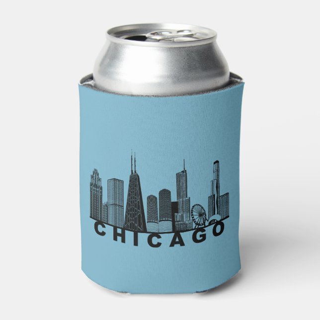 Enfriador De Latas Chicago Skyline Silhouette  (Lata Anverso)
