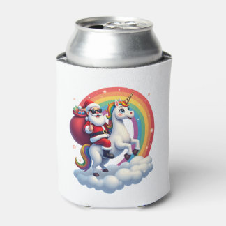 Enfriador De Latas Chicas de navidad de Santa Riding, unicornio