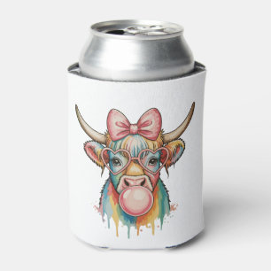 Enfriador De Latas Chicle de Vaca Highland con Lazo Coqueta Rosa