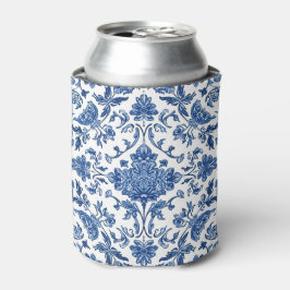 Enfriador De Latas Chinoisería Floral Azul Acuarela Blanca