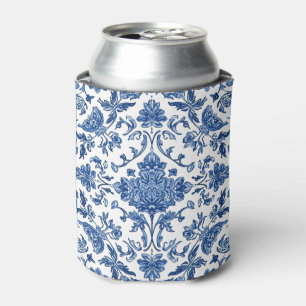 Enfriador De Latas Chinoisería Floral Azul Acuarela Blanca