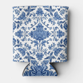 Enfriador De Latas Chinoisería Floral Azul Acuarela Blanca