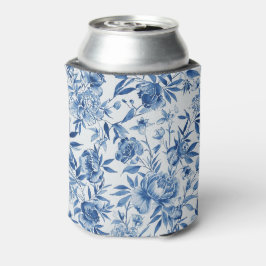 Enfriador De Latas Chinoiserie Azul Floral Botánico Acuarela