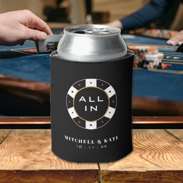 Enfriador De Latas Chip de póquer todo en negro Boda (Poker Chip All In Wedding Black Can Cooler
)