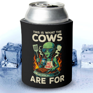 Enfriador De Latas Chiste Retro de Grilla de BBQ de Alien Divertido S
