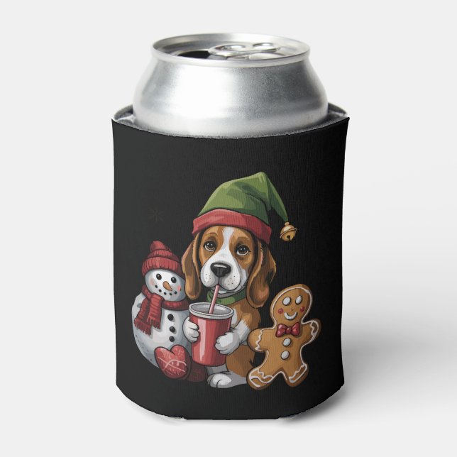 Enfriador De Latas Christmas Basset Hound Dog Elf Merry Xmas (Lata Anverso)