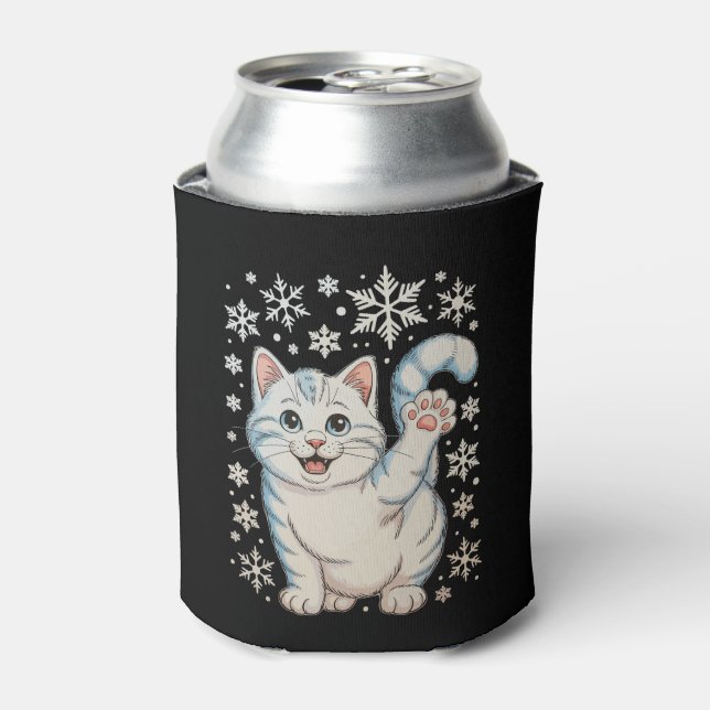 Enfriador De Latas Christmas Cat Snowflakes Kitten Snow Holiday (Lata Anverso)