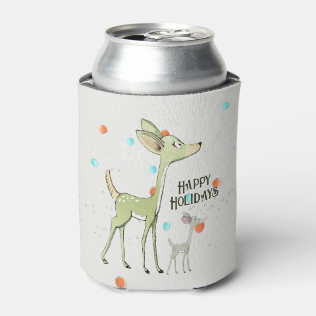 Enfriador De Latas Christmas Celebration Green Deers Holidays Cute (Lata Anverso)