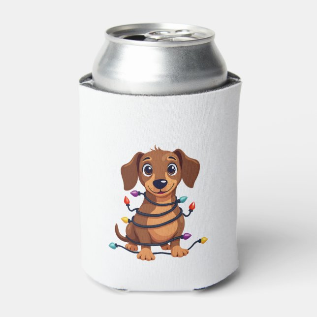 Enfriador De Latas Christmas Dachshund Lights (Lata Anverso)