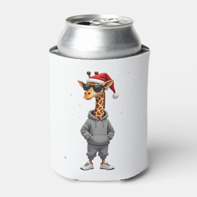 Enfriador De Latas Christmas Giraffe Santa Long Sleeve T-Shirt (1) (Lata Anverso)
