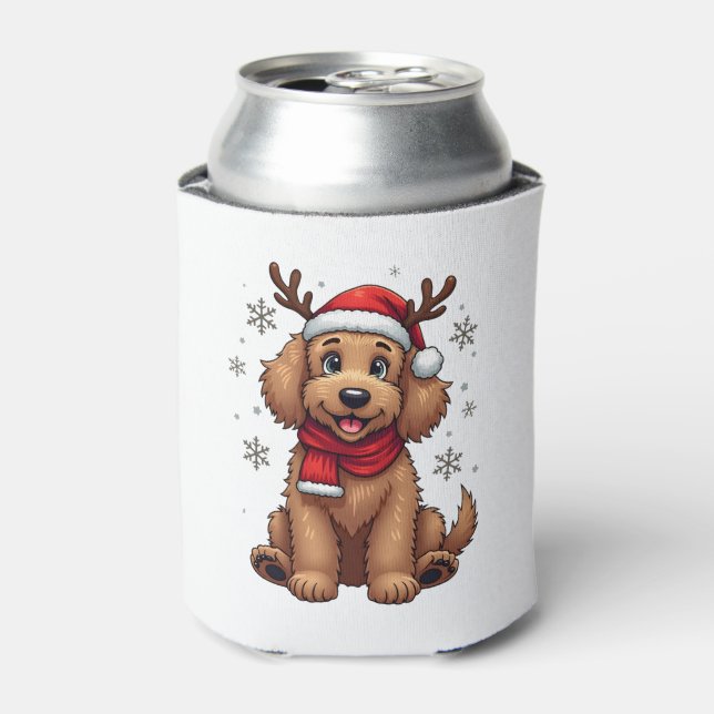 Enfriador De Latas Christmas Goldendoodle Dog Reindeer Holiday Doodle (Lata Anverso)