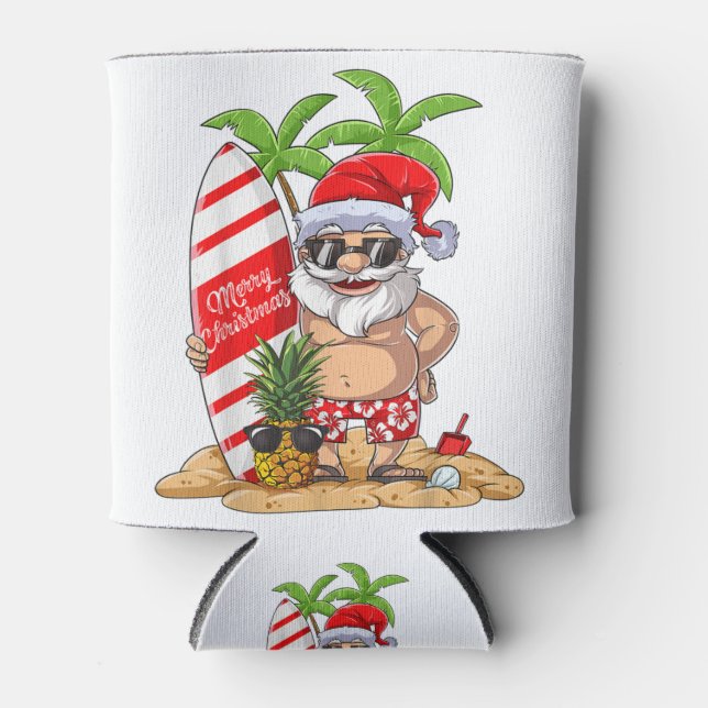 Enfriador De Latas Christmas in July Santa Hawaiian Summer Surf Surfi (Anverso)