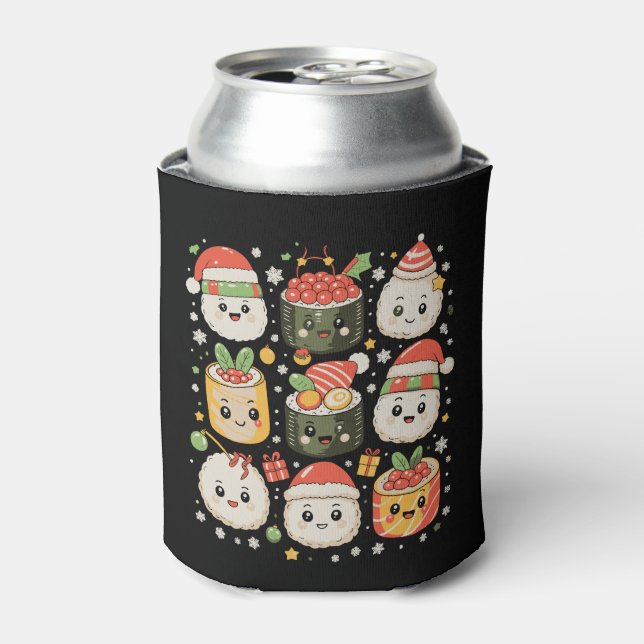 Enfriador De Latas Christmas Kawaii Sushi Santa Japanese Food Xmas (Lata Anverso)