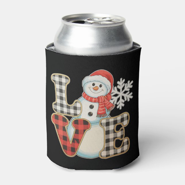 Enfriador De Latas Christmas Love Cute Snowman Buffalo Plaid Winter (Lata Anverso)